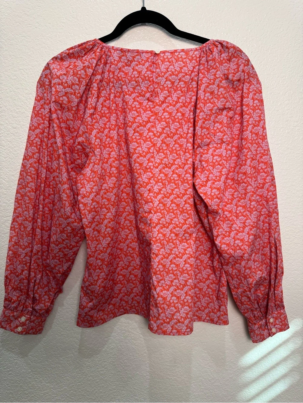 J.Crew Liberty Floral Blouse Womens S Orange Pink Cotton Puff Sleeve Top